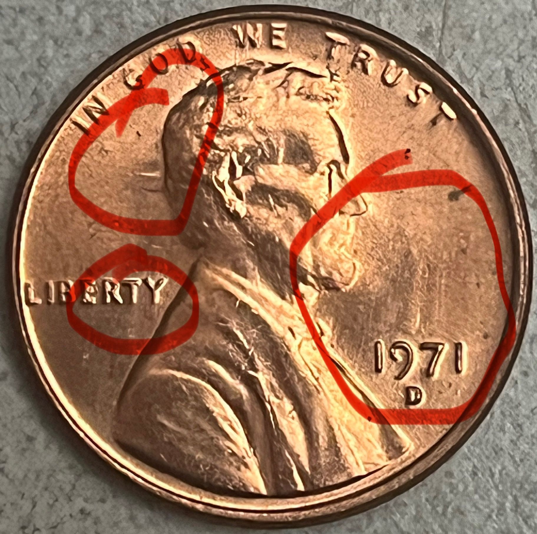 ERROR!! 1971-D Lincoln Memorial Cent - Die Clash Obverse & Reverse