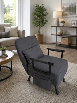 Assembled convertible sofa chair sleeper chair, fabric dark gray