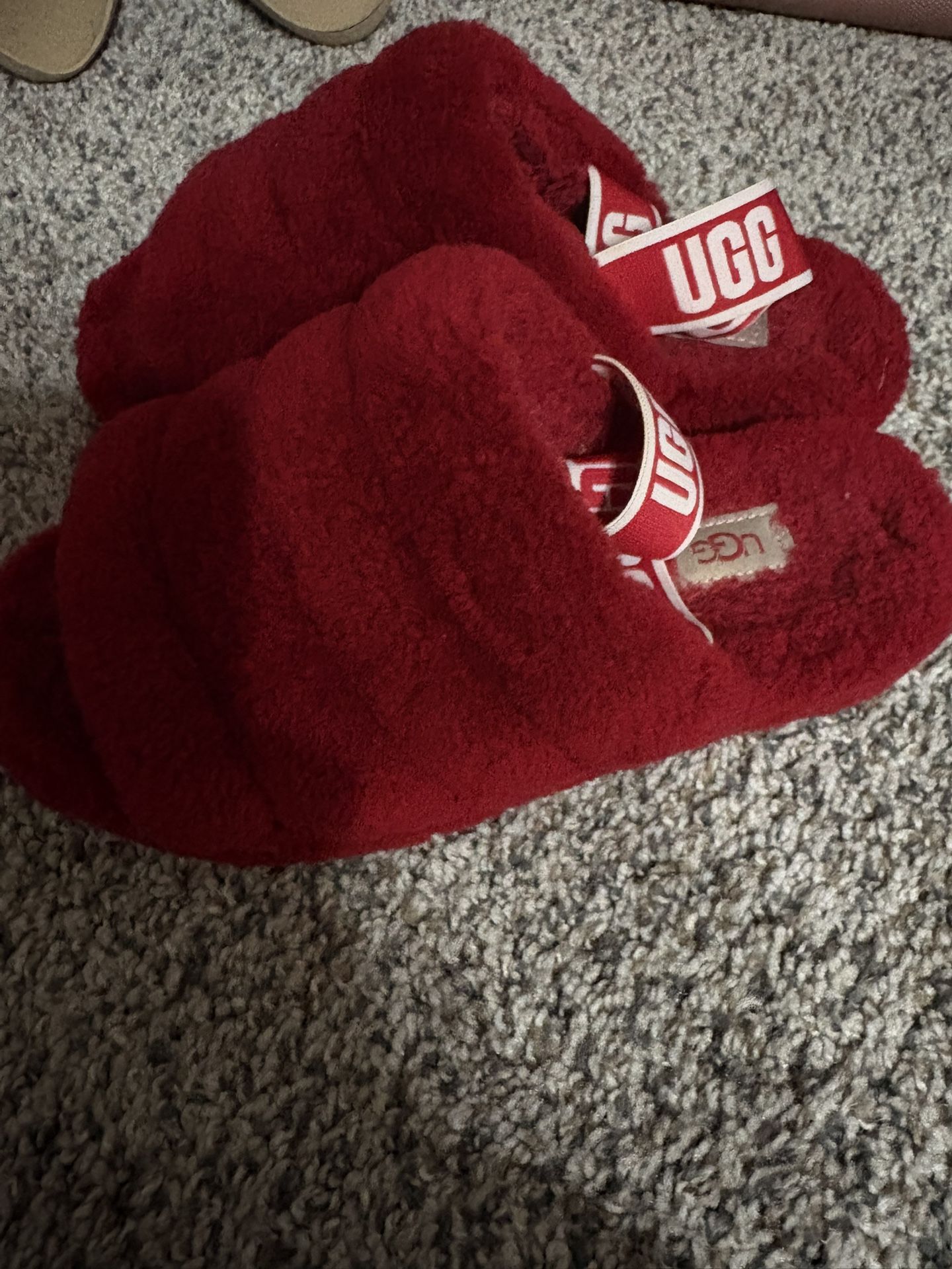 Red fluffly platform uggs