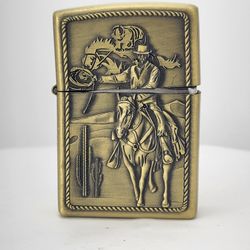 3D Carved Western Horseback Riding with Lasso In the dessert Lighter, Windproof