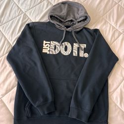 Nike Hoodie Mens S Black Gray Just Do It Swoosh Spell Out Pullover Sweatshirt
