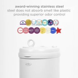 Ubbi Stainless Steel Diaper Pail Childproof Lock, White