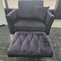 Black Velvet Reclining Accent Chair With Foot Stool