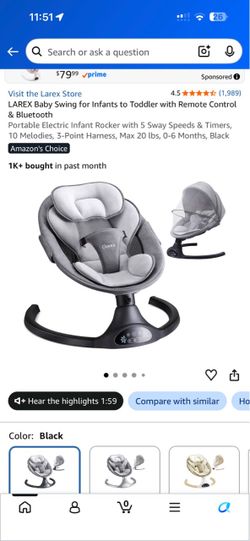 LAREX Electric Baby Swing with Remote & Bluetooth