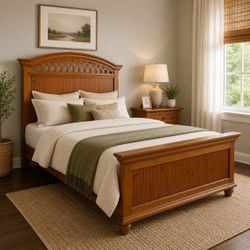 Luxury Queen Bed Frame with mattress – Solid Wood with Decorative Headboard