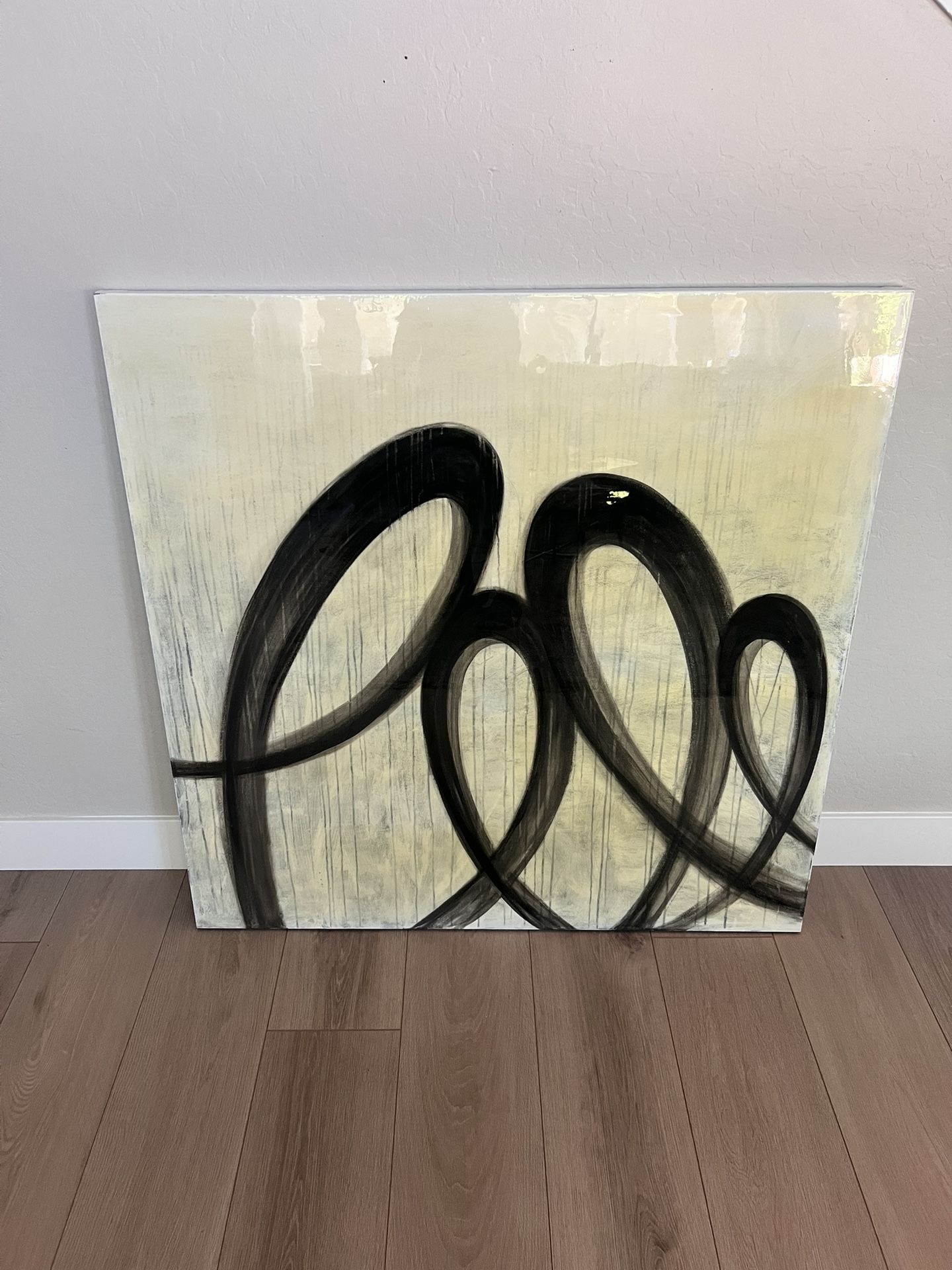 48x48 EXTRA LARGE Black/Cream Abstract Artwork Canvas Wall Art