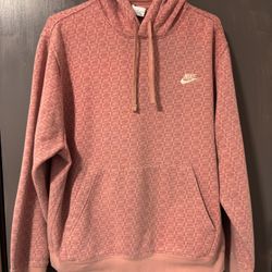 Men’s Nike Swoosh All Over Print Fleece Hoodie Red Stardust Guava Ice Sz L HJ6886-618