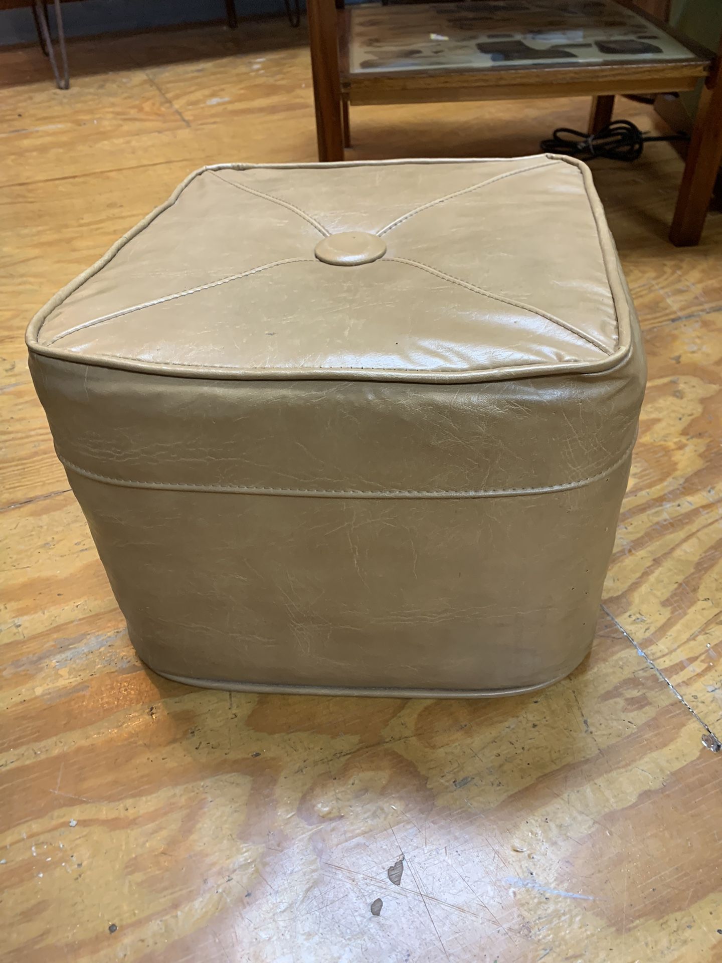 Vintage Beige Cube Ottoman