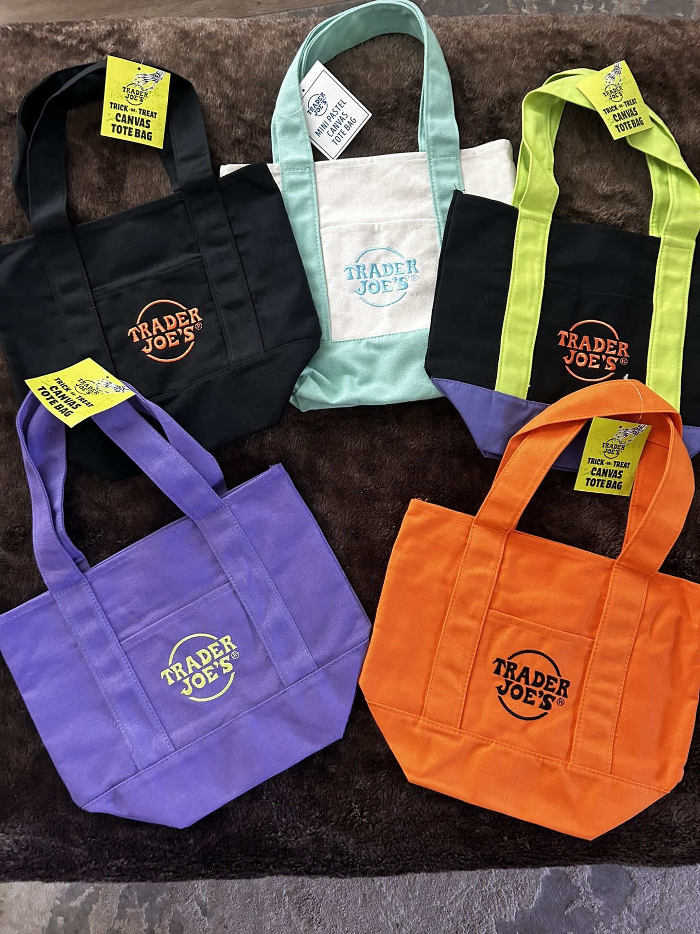 (4) Trader Joe’s Trick Or Treat Canvas Tote Bag + 1 Easter Edition (5) Bags Total