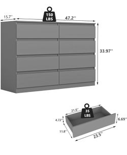 Gray 8 Drawer Dresser for Bedroom