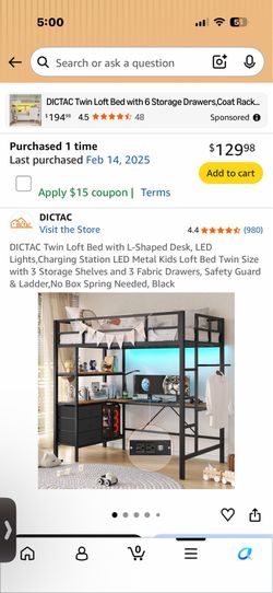 DICTAC Twin Loft Bed with L-Shaped Desk