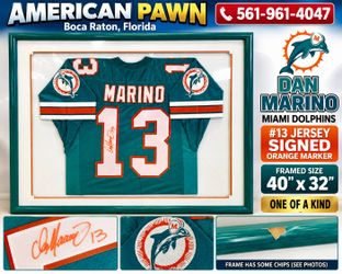 Dan Marino Signed Miami Dolphins #13 Jersey Framed 40x32 Orange Marker Auto