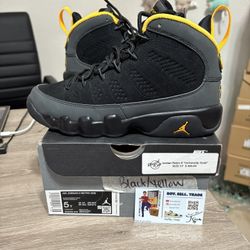 Size 5Y / 6.5 Womens - Air Jordan 9 Retro Mid Dark Charcoal University Gold