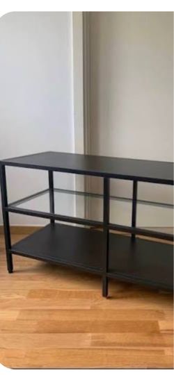 IKEA  VITTSJO Black Metal Console Table with Glass Shelve  W39” xD14”xH21”