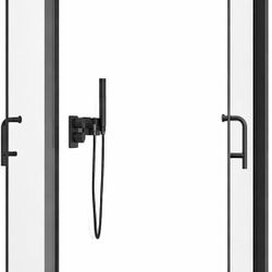 40-42" Frameless Pivot Shower Door, 72" H Hinged Glass Door, Matte Black Finish