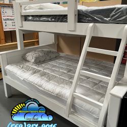 Twin Full White Heavy Duty Pine Bunk Bed 🚚