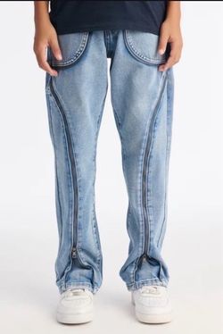 Light Wash Jeans with Front Zipper Detail size 36