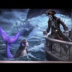 5oz Pirate Ship Skeleton Mermaid Copper Bar Colorized in Capsule