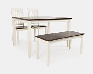 Decatur Lane White/Autumn Brown Dining Table, (2) Chairs, Bench