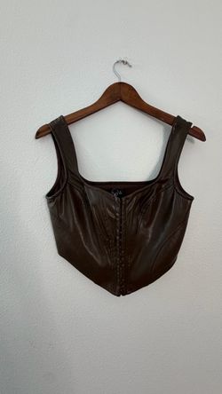 Windsor Brown Faux Leather Corset Crop Top