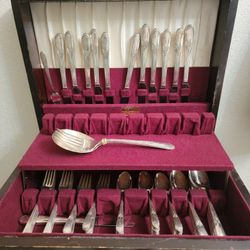 Vintage Silverware Flatware Chest Service For 6 Storage Box