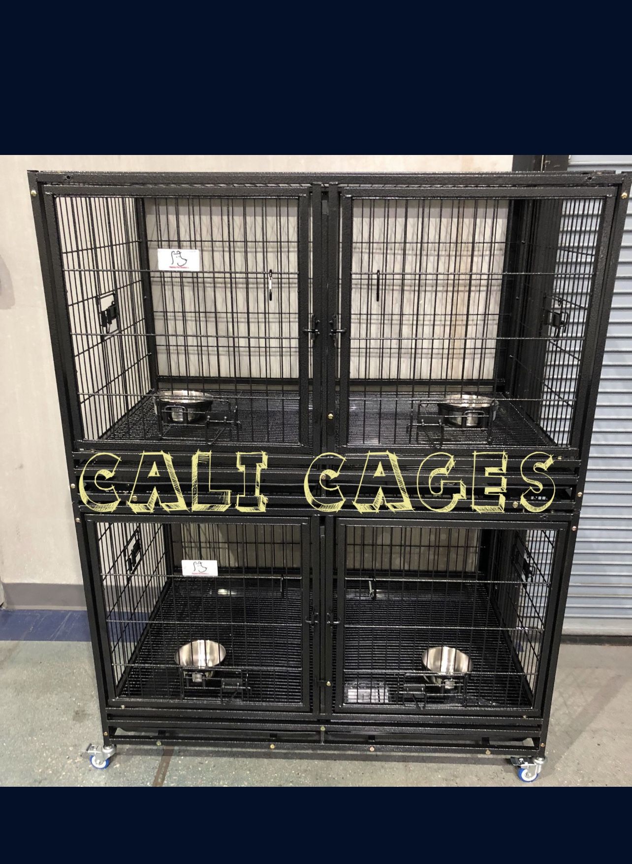 Double Stackable Dog Pet Cage Kennel Size 43 With Divider And Feedin Bowls New In Box ? 