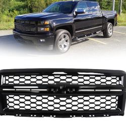 Fit 2014-2015 Chevrolet Silverado 1500 Truck Front Upper Grille Gloss Black