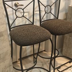 Brown Metal Counter Chairs With Fabric Seats