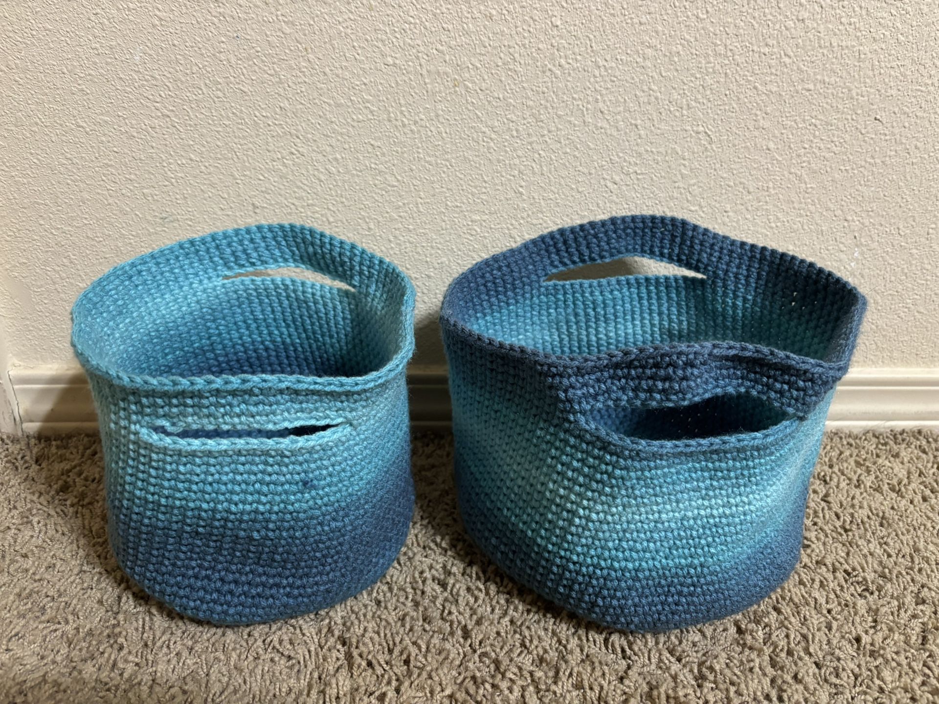 Two Freestyle Crochet Blue Ombré Basket Bags