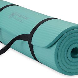 NEW - Gaiam Essentials Thick Yoga Mat Fitness & Exercise Mat With Easy-Cinch Carrier Strap, Teal, 72"L X 24"W X 2/5 Inch Thick - Retail $21