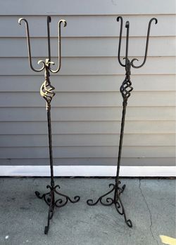 GUC Vintage 40” High Wrought Iron Floor-Standing Candle Holders/Candelabras - $40 for Set