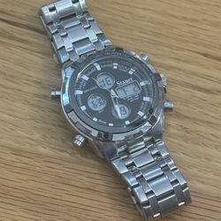 Men’s Stauer Watch Alarm Chrono Dual Time 30M Water Resistant New Batteries