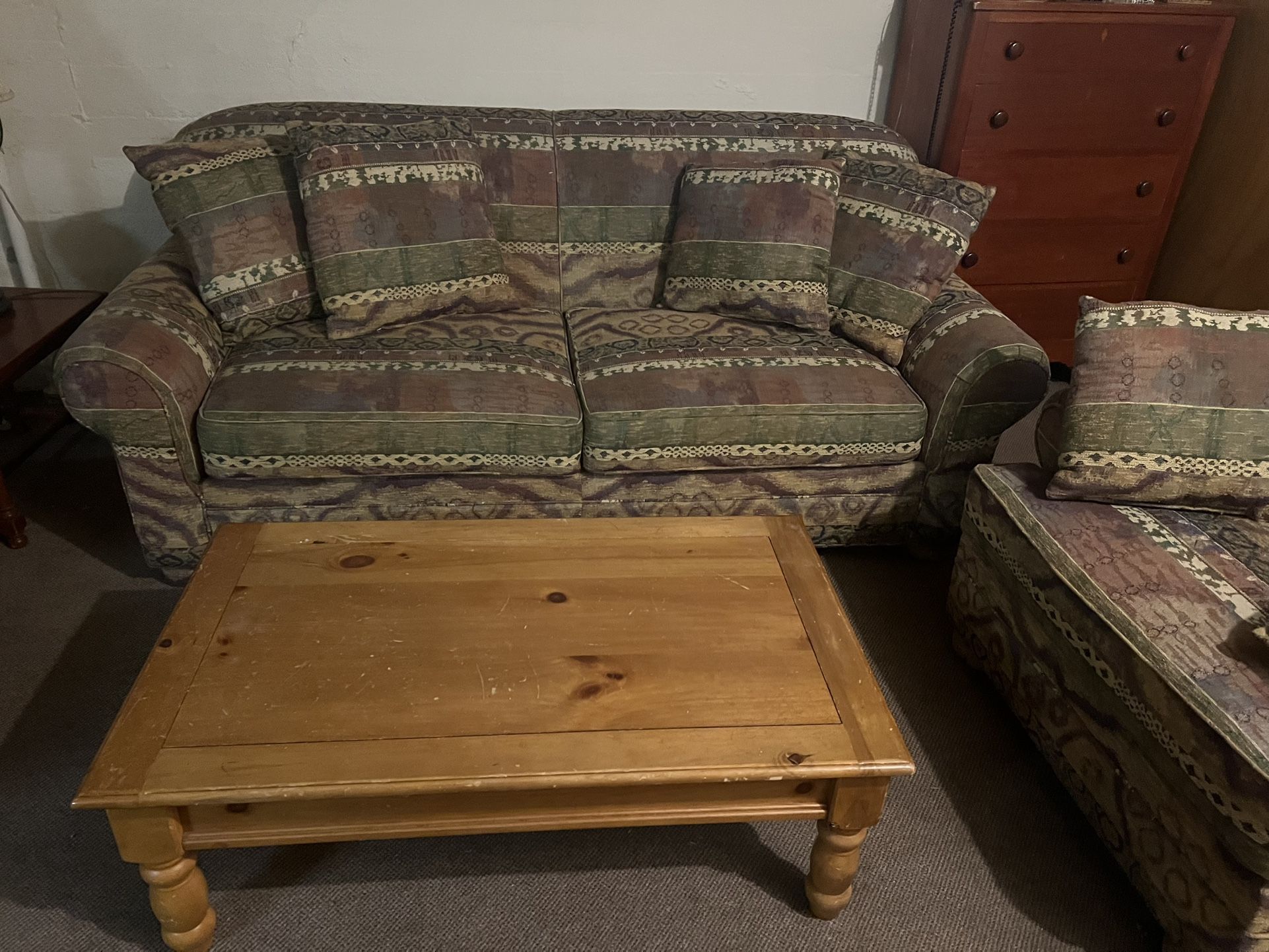 Sofa, Oversized Chair, and Coffee Table