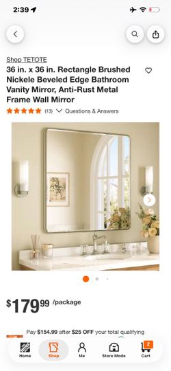 TETOTE 36x36 Brushed Nickel Beveled Wall Mirror