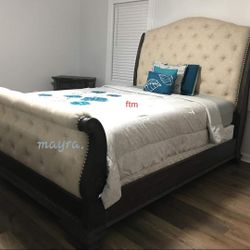 Sheffield Antique Gray Queen Upholstered Sleigh bed Frame Cama / King Size Available/ Have Delivery 