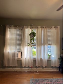 4 Cream Natural Linen Curtains 84 inch Long