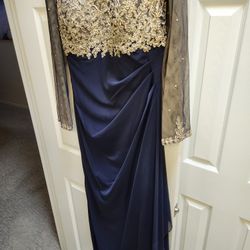 Elegant Long Navy Gown. Size 14