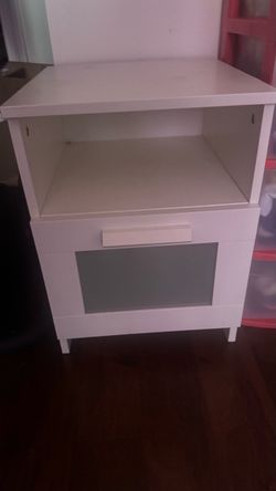 White Nightstand with Open Shelf and Drawer
