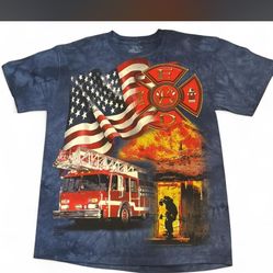Vintage 2001 The Mountain Firefighter Tie Dye Graphic T-Shirt