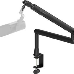 Microphone Stand with 1/4", 3/8" and 5/8" Adapters, Adjustable Microphone Boom Arm with Cable Management, 4.5" Riser, Mic Arm Desk Mount for Podcastin
