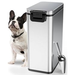 New Stainless Steel Dog Food Storage Container - 20 LB / 15 LB Dry Pet Food Container with Lids Airtight for Cat Dog Bird - 15L / 4 Gal Stackable Meta