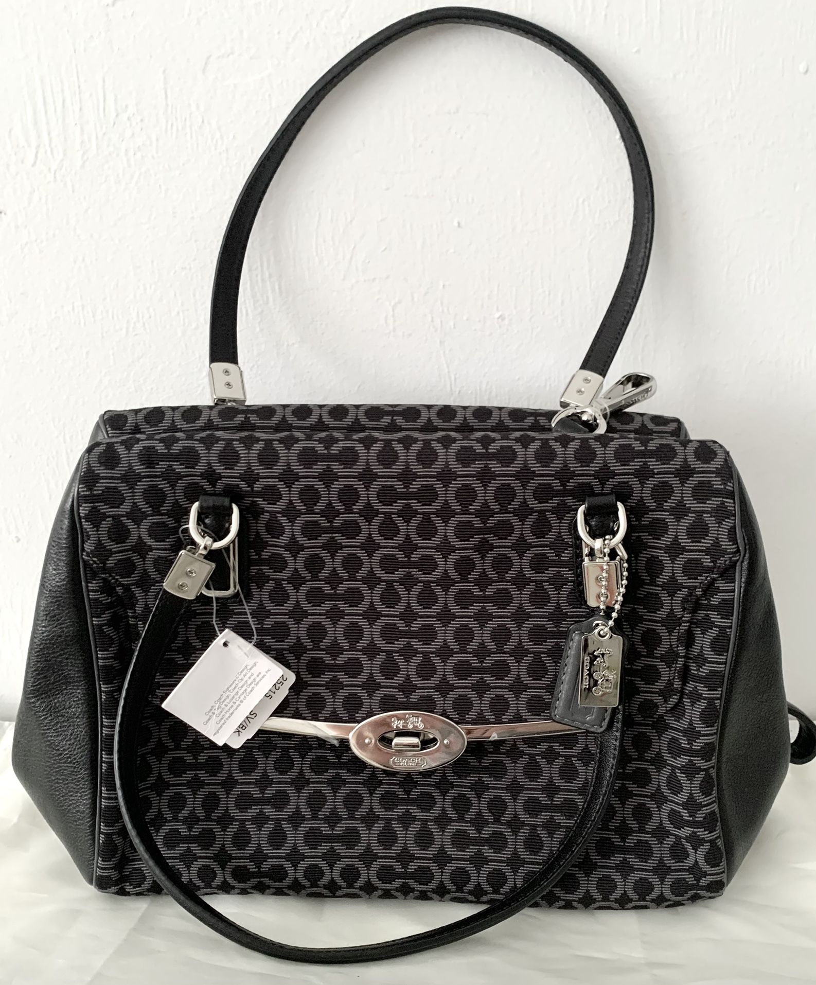 New COACH Madison Madeline Bag Black E/WSatchel Needlepoint Op Art 25215 NWT