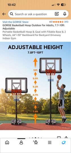 GORISE Portable Basketball Hoop 7.8–10ft Adjustable