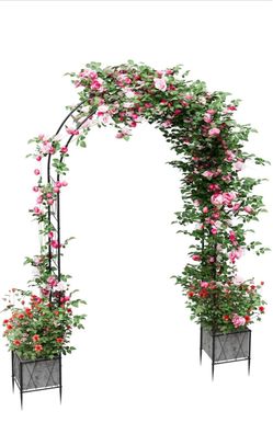 Garden Arch Arbor Trellis with Planter Boxes 8.2 Ft Metal Arch Trellis