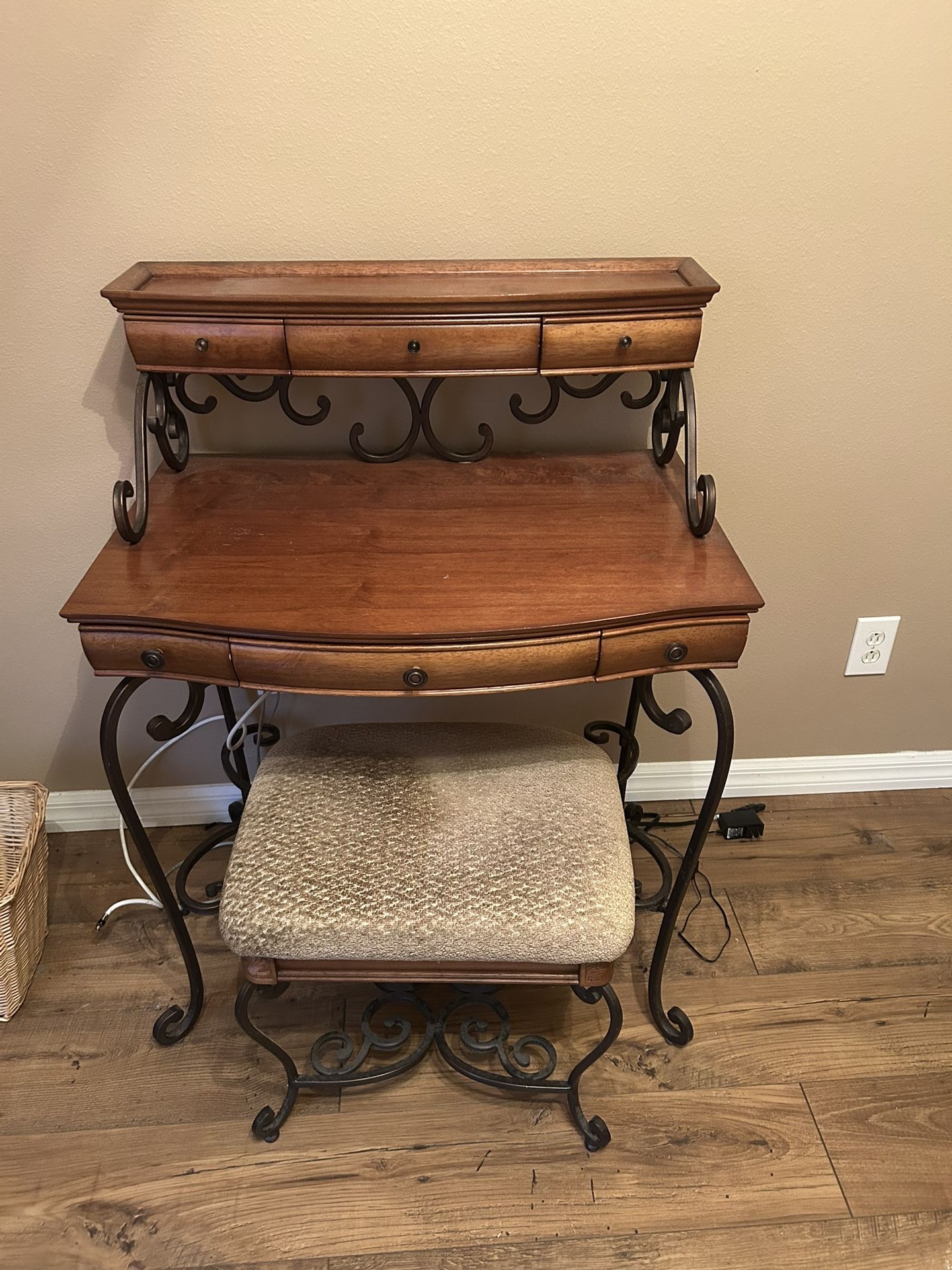 Antique Solid Wood/wrought Iron Desk