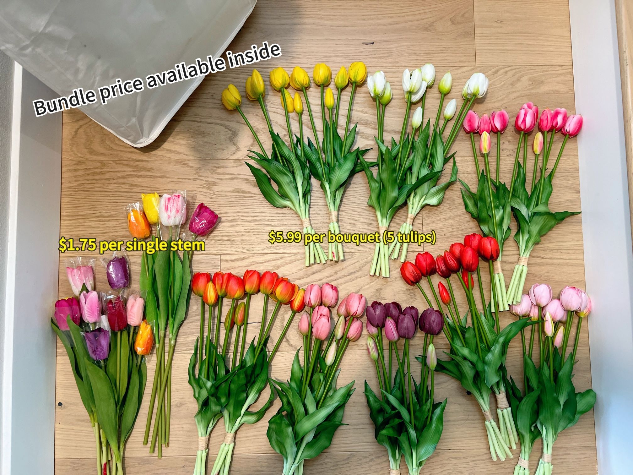 PU Tulip Bouquets & Stems – Realistic Feel – Bundle Deal or $5.99/bouquet or $1.75/stem