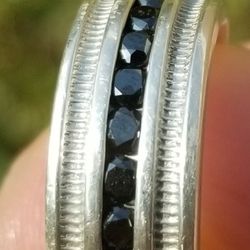 3/4 Carat Black Diamond Silver Mens Ring