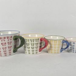 Pier 1 Stoneware Butterfly Measuring Cups Hand Painted Multi Colored Set of 4