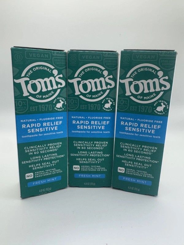 Tom's Of Maine Fluoride-free Rapid Relief Sensitive Toothpaste, Fresh 3 pack