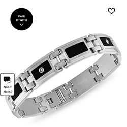 Stel Men's Diamond (1/8 ct. t.w.) Black Enamel Bracelet in Stainless SteelStel Men's Diamond (1/8 ct. t.w.) Black Enamel Bracelet in Stainless Steel 